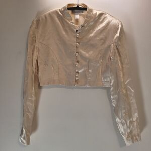 Vintage Sophisticate Cream Satin Cropped Jacket - Size 6